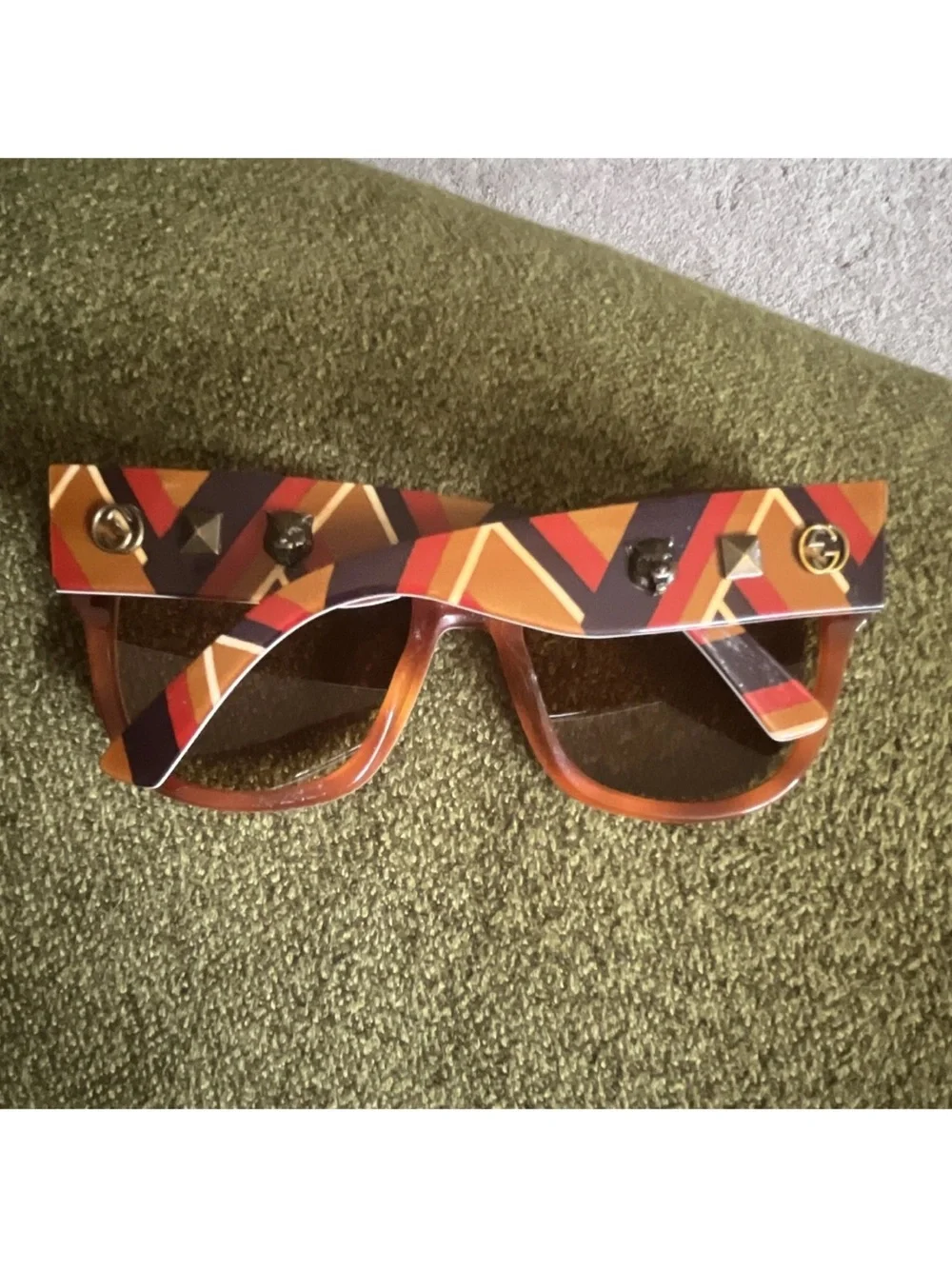 Gucci Women’s Red Orange Brown Striped Oversized Sunglasses